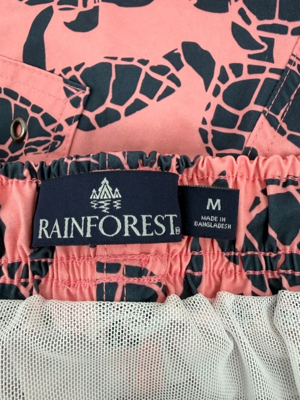 Rainforest Swim Trunks Men Medium Pink Blue Turtles Elastic Drawstring Waist
